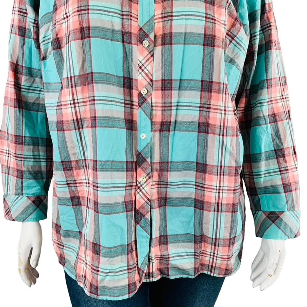 Talbots Womans Sz 2X Plus Shirt Button Front Long Sleeves Blue‎ Pink Top - Picture 4 of 8